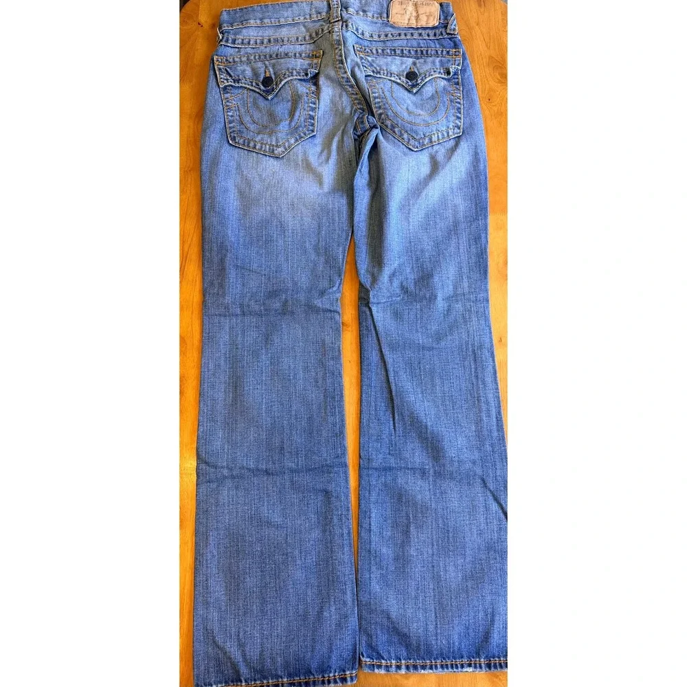 True Religion Mens Distressed Straight Leg Jeans Size 31 Horseshoe Stitch 576